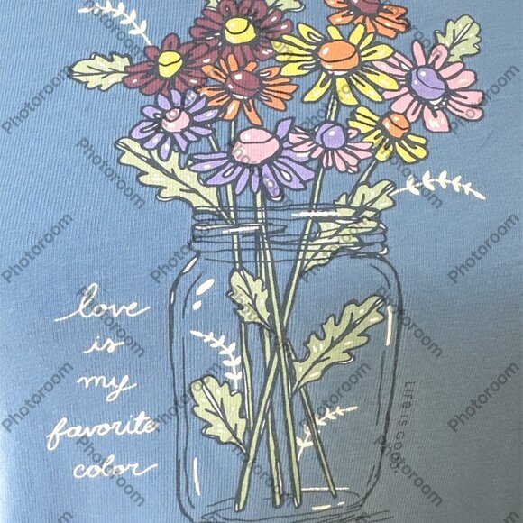 Life Is Good Medium Blue Flowers Short Sleeve Tee Shirt - Picture 3 of 5
